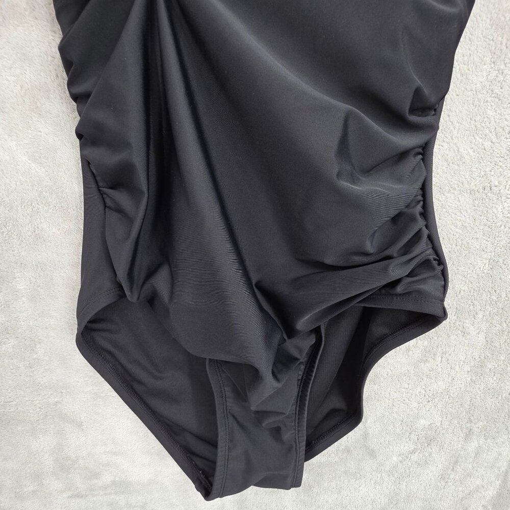 DKNY 1 Piece Swimsuit L Black Halter Ruched Tummy Control Beach Pool Vacay Solid - Picture 5 of 11
